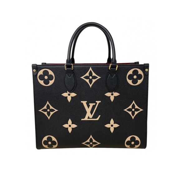 Louis Vuitton OnTheGo Tote MM Black/Beige Leather - Picture 1 of 12